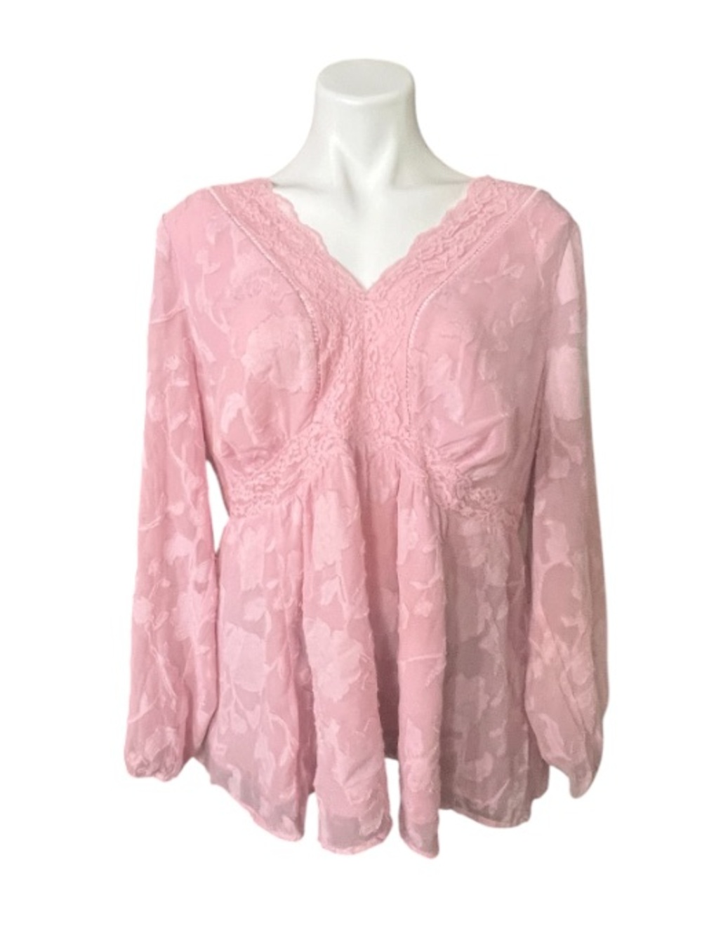 Coquette Pink Lace Babydoll Blouse Sheer Floral Torrid Size 2